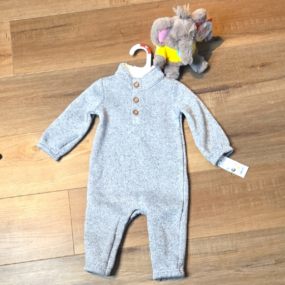 Carters 6M Gray Baby Onesie with Wooden Buttons - Picture 1 of 6